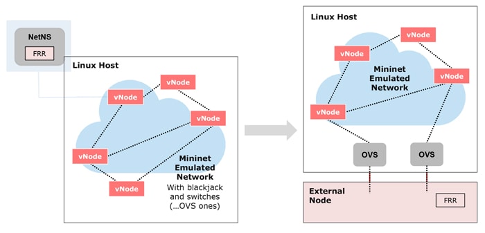 replace one router in the virtual topology with a physical device